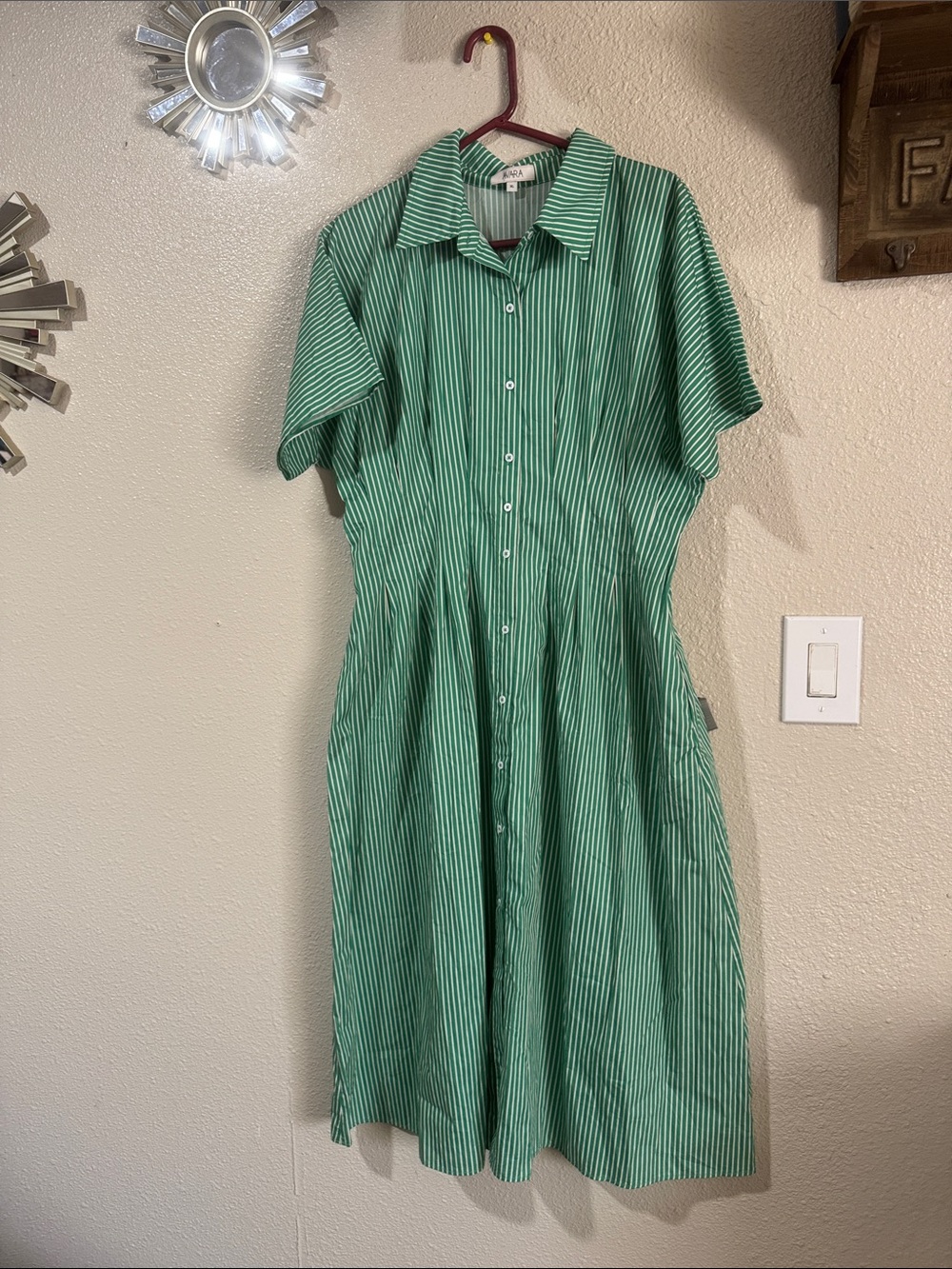 Green Striped Button-Front Maxi Dress